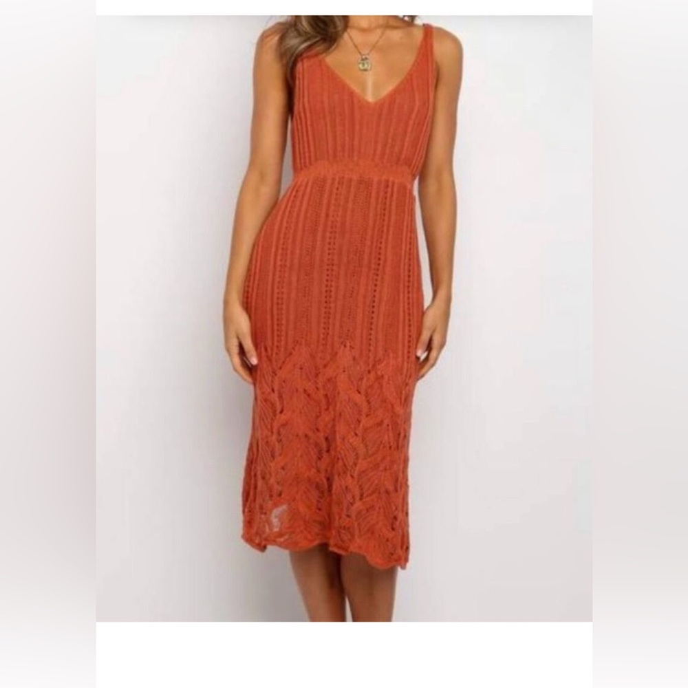 petal and pup crochet dress in a burnt orange